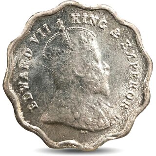Half Anna 1908 Edward VII, British India old Fancy Coin Silver Plated Heritage view 2