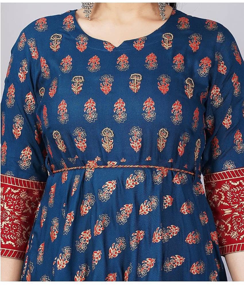 Mishree Collection - Blue Rayon Women's Anarkali Kurti ( Pack of 1 ) view 2