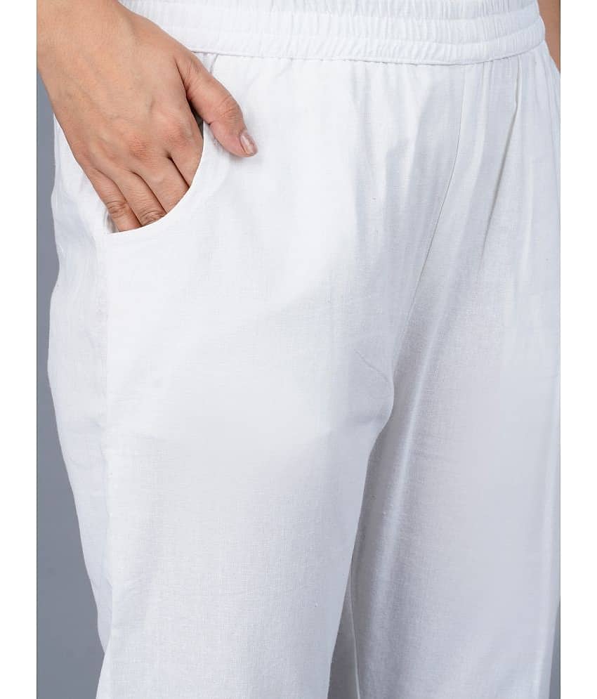 QuaClo - White Cotton Regular Women's Casual Pants ( Pack of 1 ) view 2
