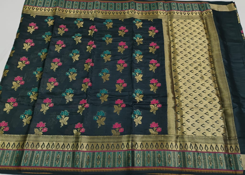 pure tusser silk Alfi boota saree view 2