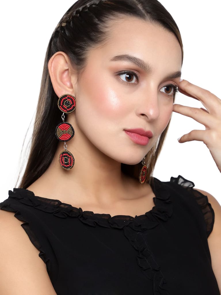 Cardinal Oxidized Multicolor Beads Weaving Geometric Design Earrings view 2