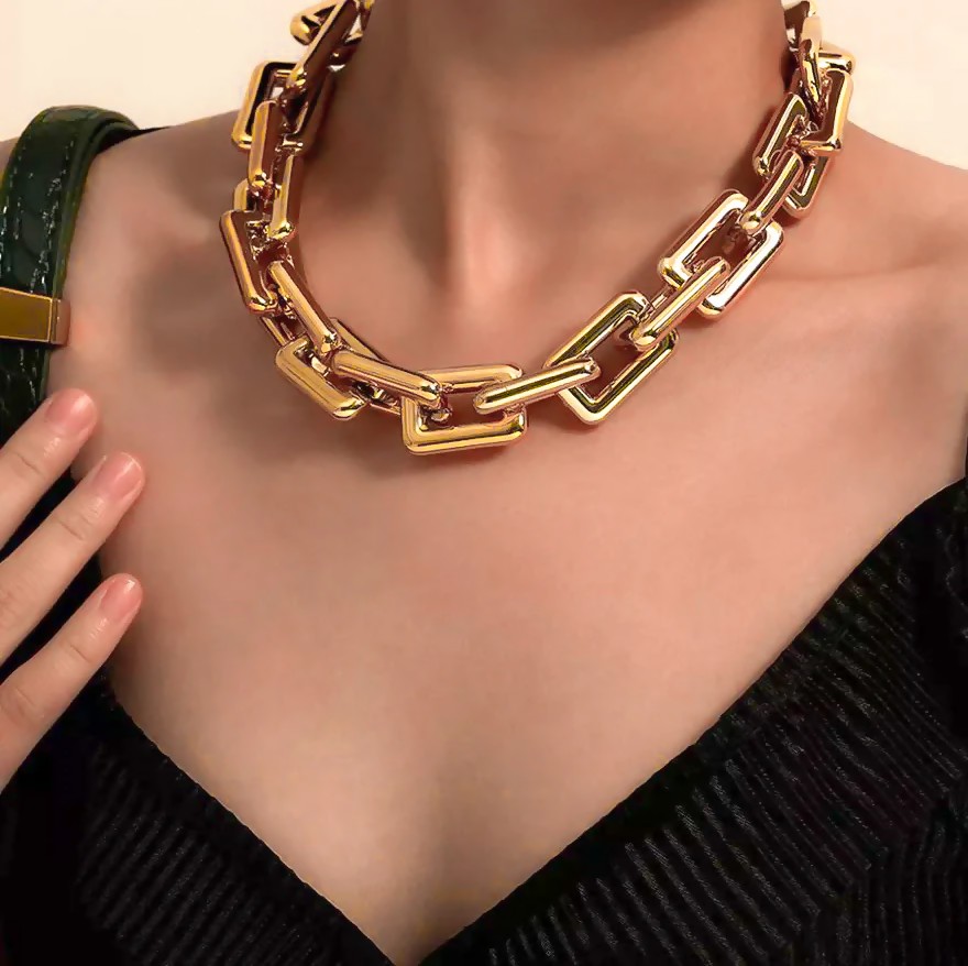 Bold & Beautiful Gold Jewelry Set – Chain Necklace, Bracelet & Earrings Combo (Set of 3) view 2