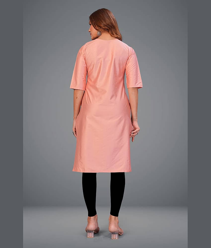 Hetsa Women Chanderi Embroidered A-line Kurti ( Pink ) view 2