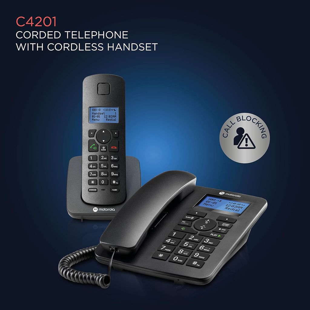Motorola Voice C4201 Corded Telephone with Digital Cordless Handset view 2