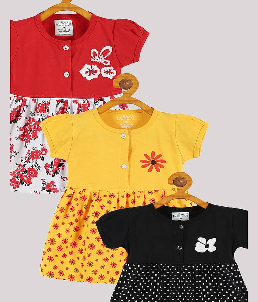 Babeezworld Pack of 3 Baby Girls Cotton Frock ( Multi ) view 2