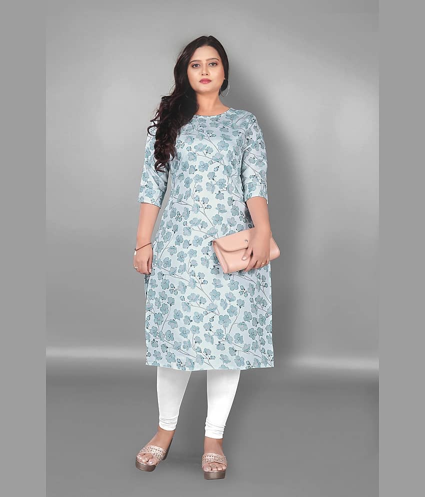 Hetsa Pack of 1 Chanderi Printed Straight Women's Kurti - ( Blue )