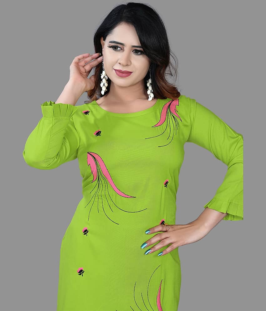 haya fashion - Lime Green Rayon Women's Straight Kurti ( Pack of 1 ) view 2