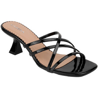 Lazera Black Kitten Heel Sandals for Women Braided Twist Strap TPR Sole view 2