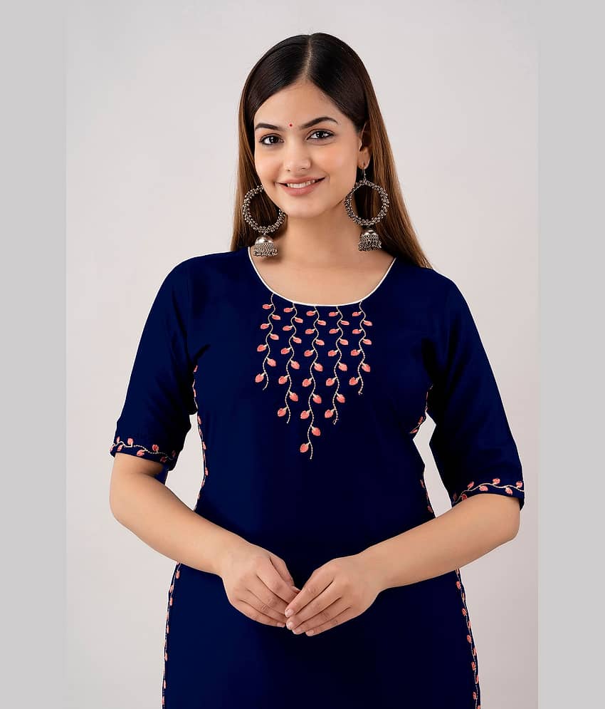 Kapadia Women Viscose Rayon Embroidered Straight Kurti ( Blue )