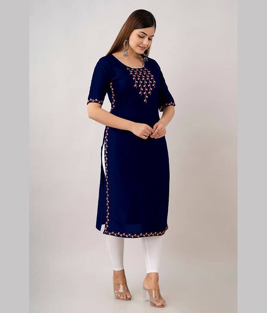 Kapadia Women Viscose Rayon Embroidered Straight Kurti ( Blue ) view 2