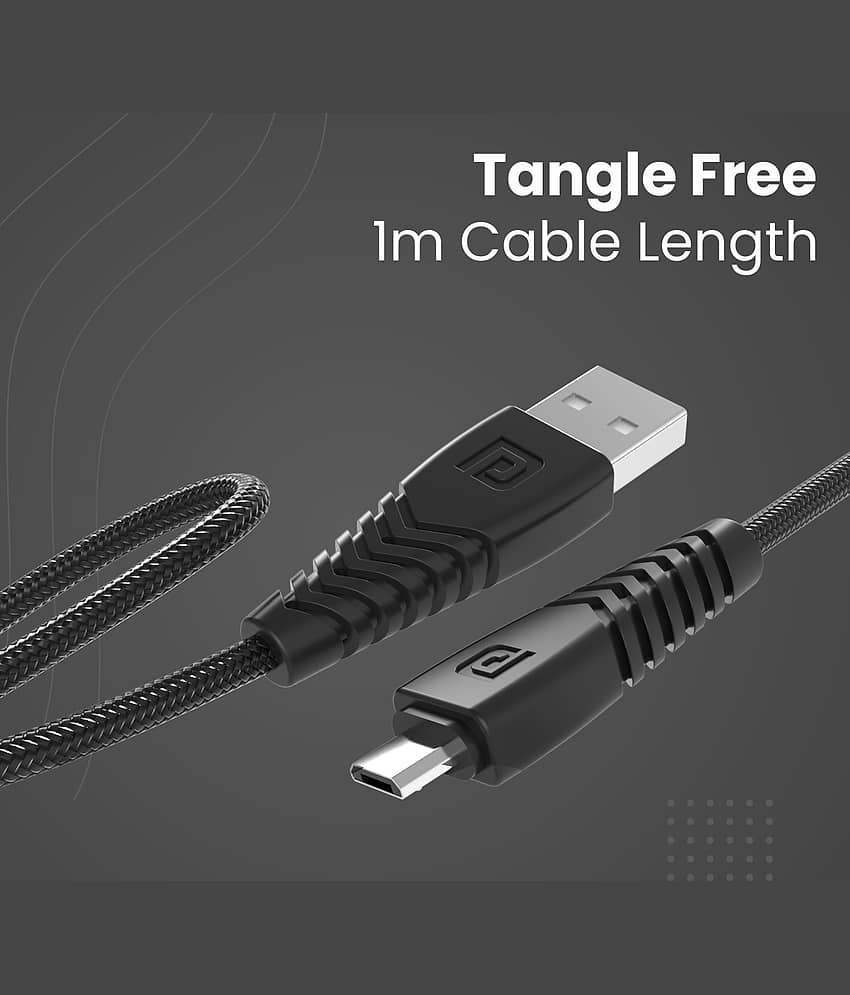 Portronics - Black 3A USB Data Cable 1 Meter view 2
