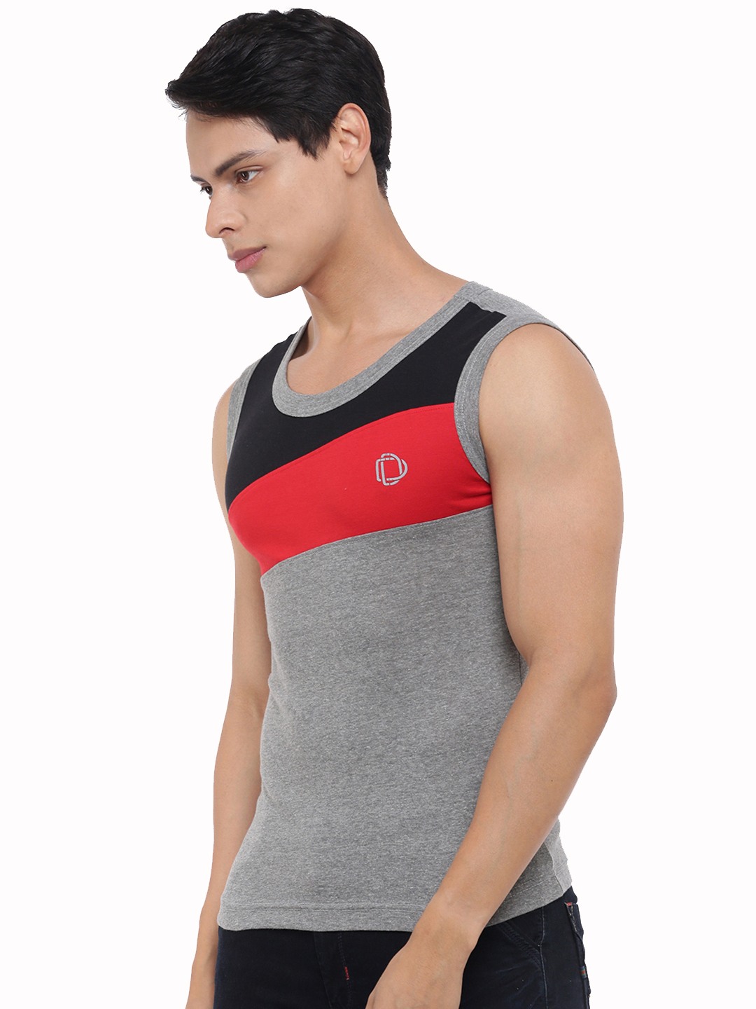 Men's Assorted Pack of 2 Solid Combed Cotton Racerback Styled Gym Vest view 2