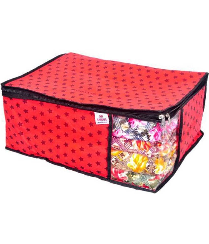 SH. NASIMA Non Woven Printed Saree Cover Bag Wardrobe with Transparent Window(, Pack of 9, Red) view 2