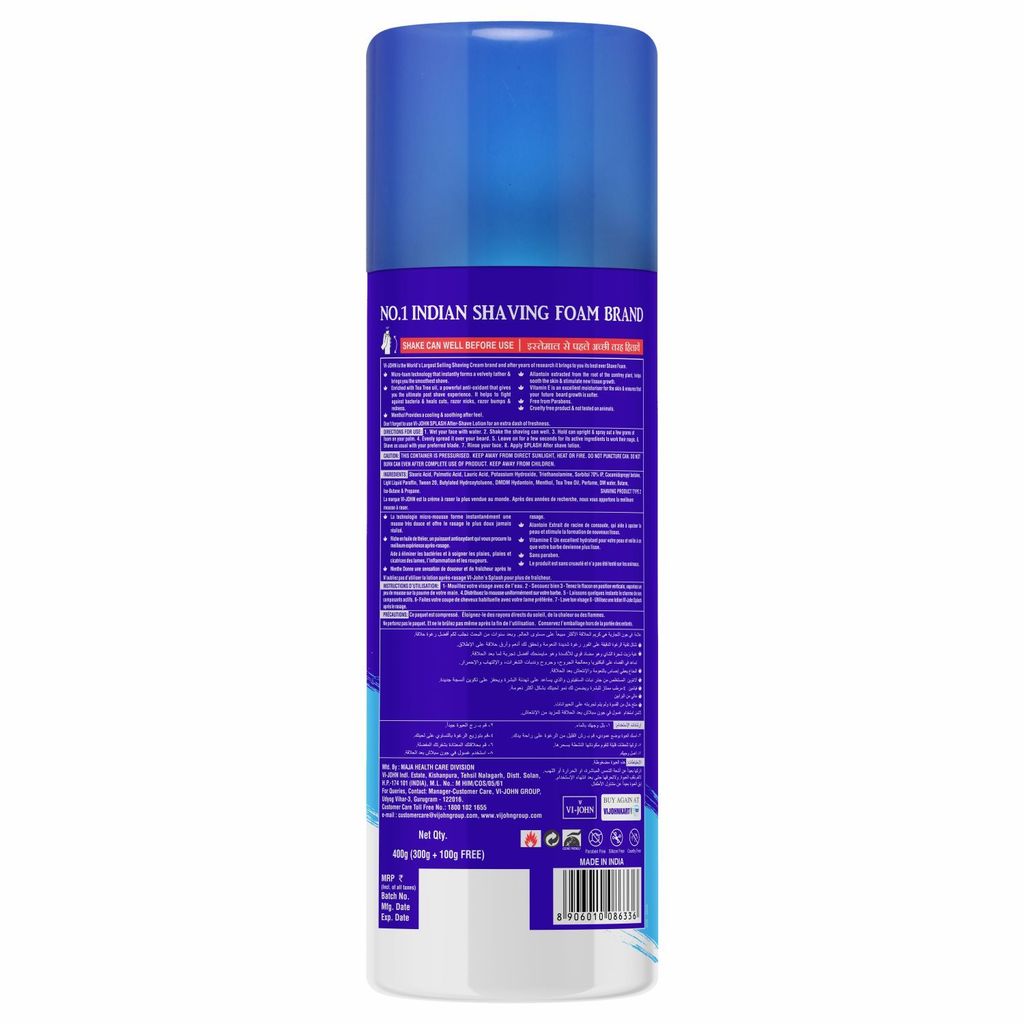 VI-JOHN All Skin Type Shaving Foam enriched with Vitamin E & Tea Tree Oil -400g (pack of 12) view 2