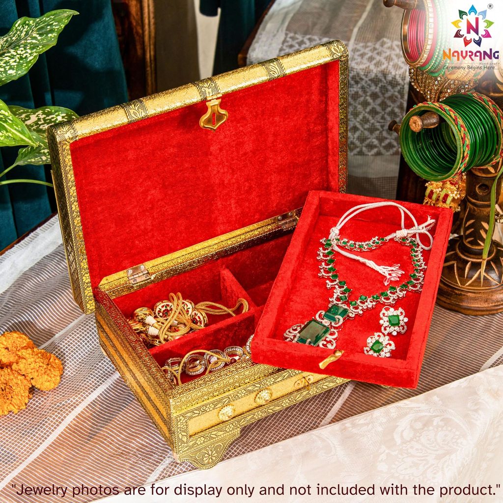 NAVRANG Jewellery Box, Wedding Gift Box, Dry Fruit Box, Bangle Box, Wedding Return Gift, Gifts Box, Vanity Box, 30 x 20 x 11 CM, Gold view 2