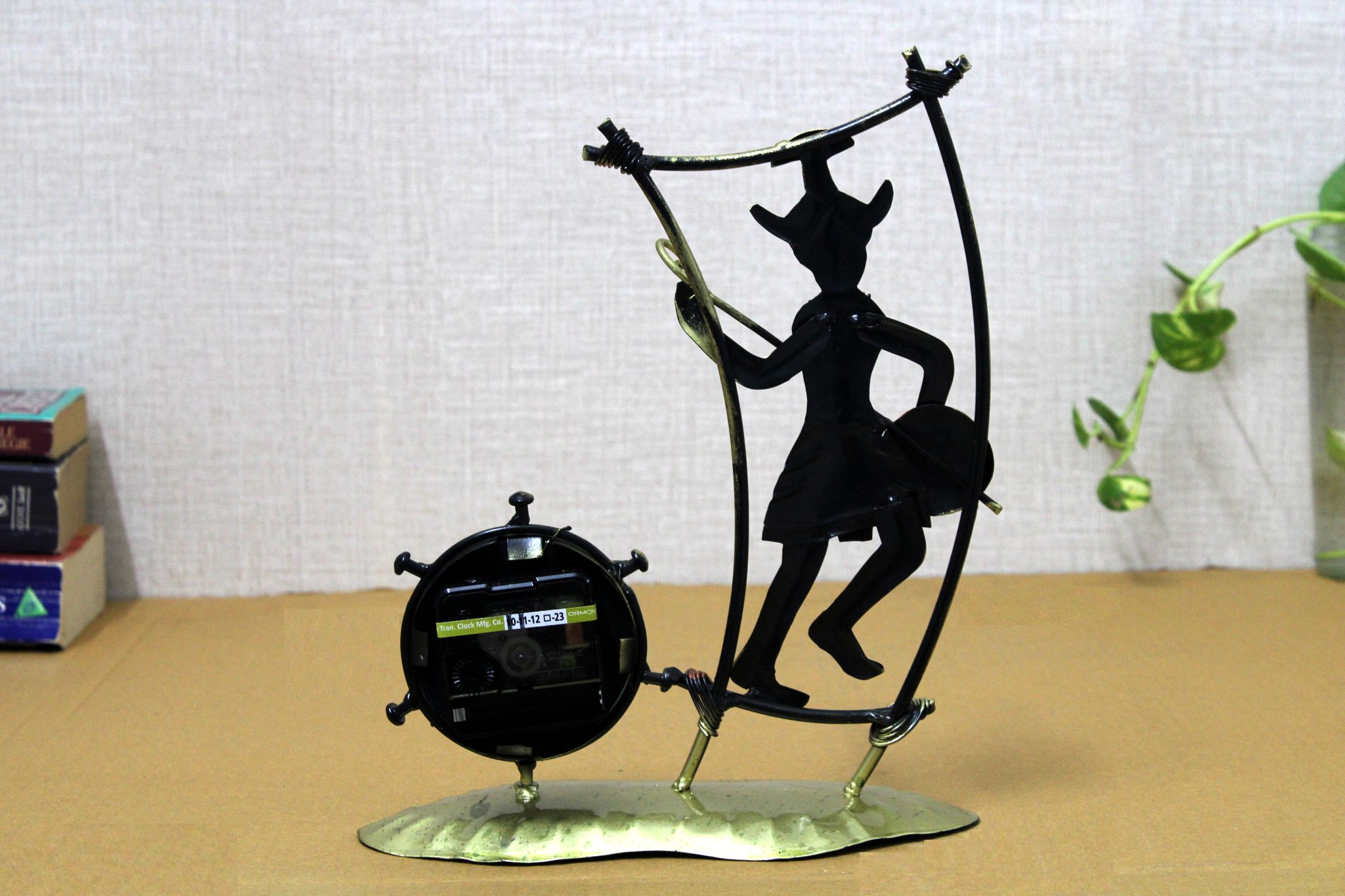 Handmade Metal Aadiwasi Man With Clock Decorative Showpieces for Home or Table Décor view 2