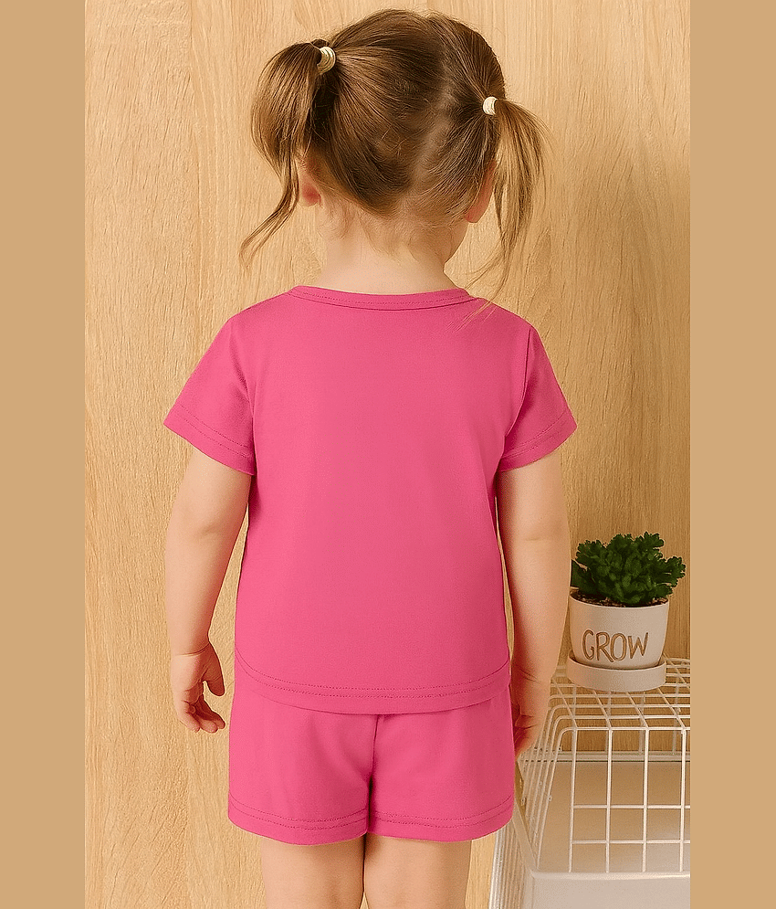 CUTEVIBE Pack of 1 Baby Girls 100% Cotton T-shirt & Shorts ( Light Pink ) view 2