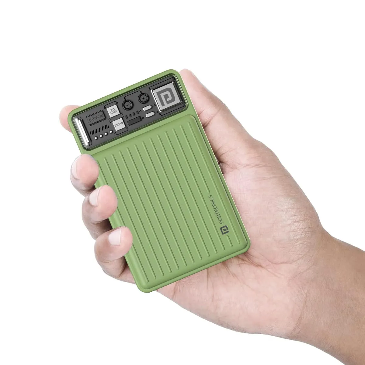 Portronics Luxcell Mini 10K Advanced 10000mAh Nano Power Bank with 22.5W Fast Charging | USB-A & Type-C PD Dual Output | LED Battery Indicator | Type-C Input | Wake-Up Button | Compact Portable Charger (Green/Yellow) view 2