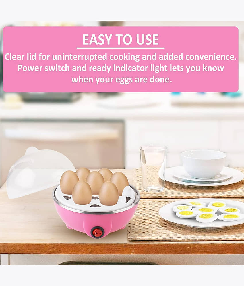 Electric Egg Boiler, Pink and White, Automatic Shut-Off, 7 Egg Capacity, Plastic and Steel Construction, 10-Minute Cooking Time view 2