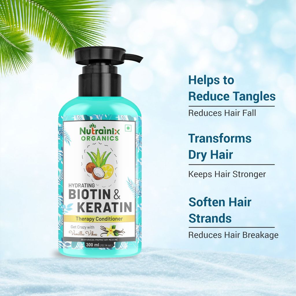 Nutrainix Organics Hydrating Biotin & Keratin Rescue Conditioner, Miracle Worker for Damaged, Frizzy & Color-Treated Hair - 300ml view 2