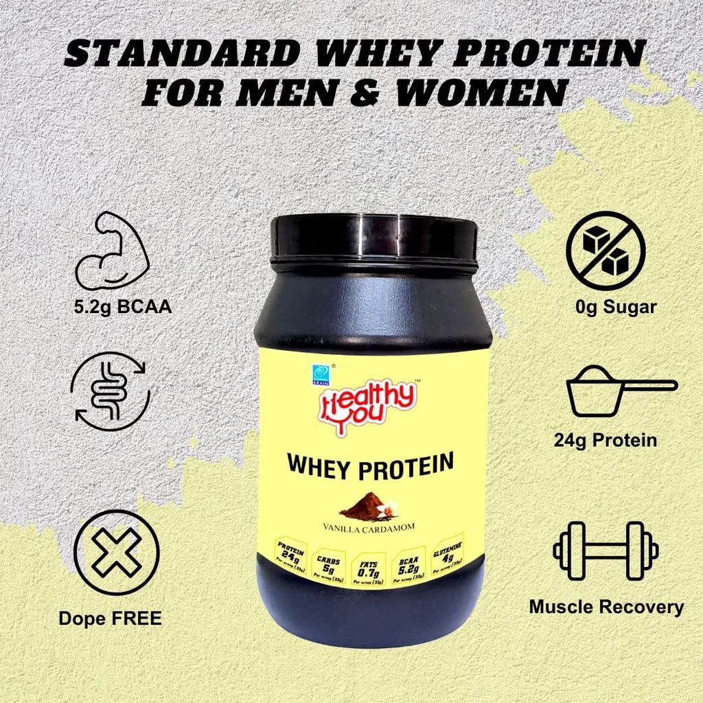 Healthy You Whey Protein | 23.76g Protein, BCAA 5.45g per 33g scoop| Improved Protein Utilisation| Sugar & Dope Free| Easy to Digest| Faster Recovery| Essential Amino Acids view 2