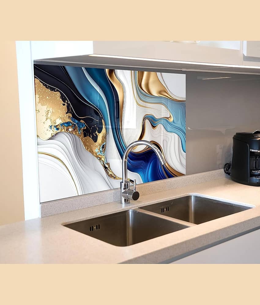 SWIPE N SEE Marble Peel and Stick Wallpaper for Home Decor, Waterproof Self-Adhesive Wall Stickers for Kitchen, Bathroom, Living Room – Wall Paper (60X200 CM (Blue Gold) view 2