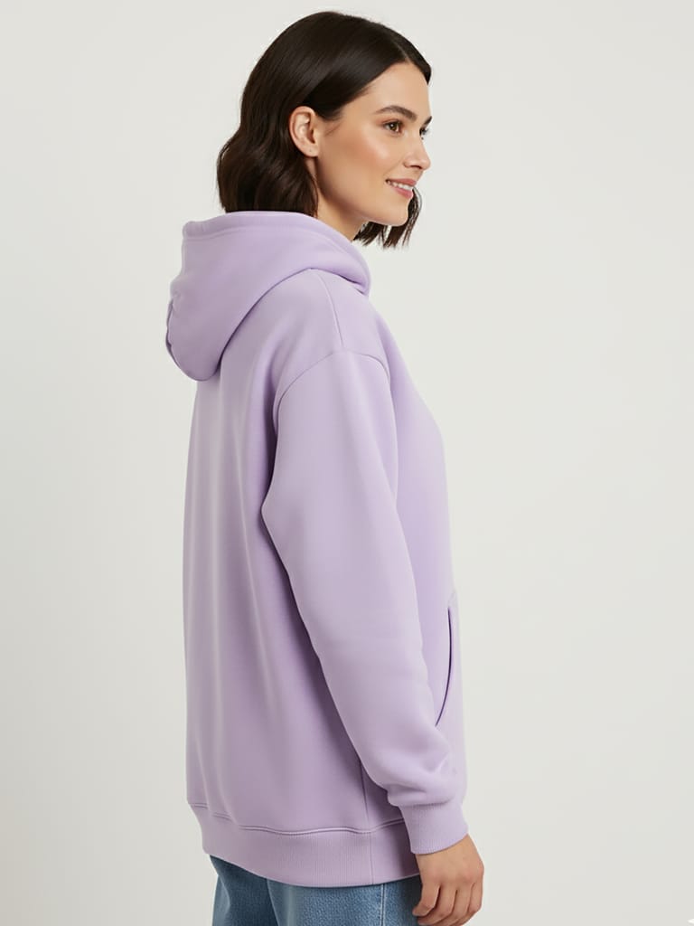 Womens Solid Hoodie with Kangaroo Pocket view 2