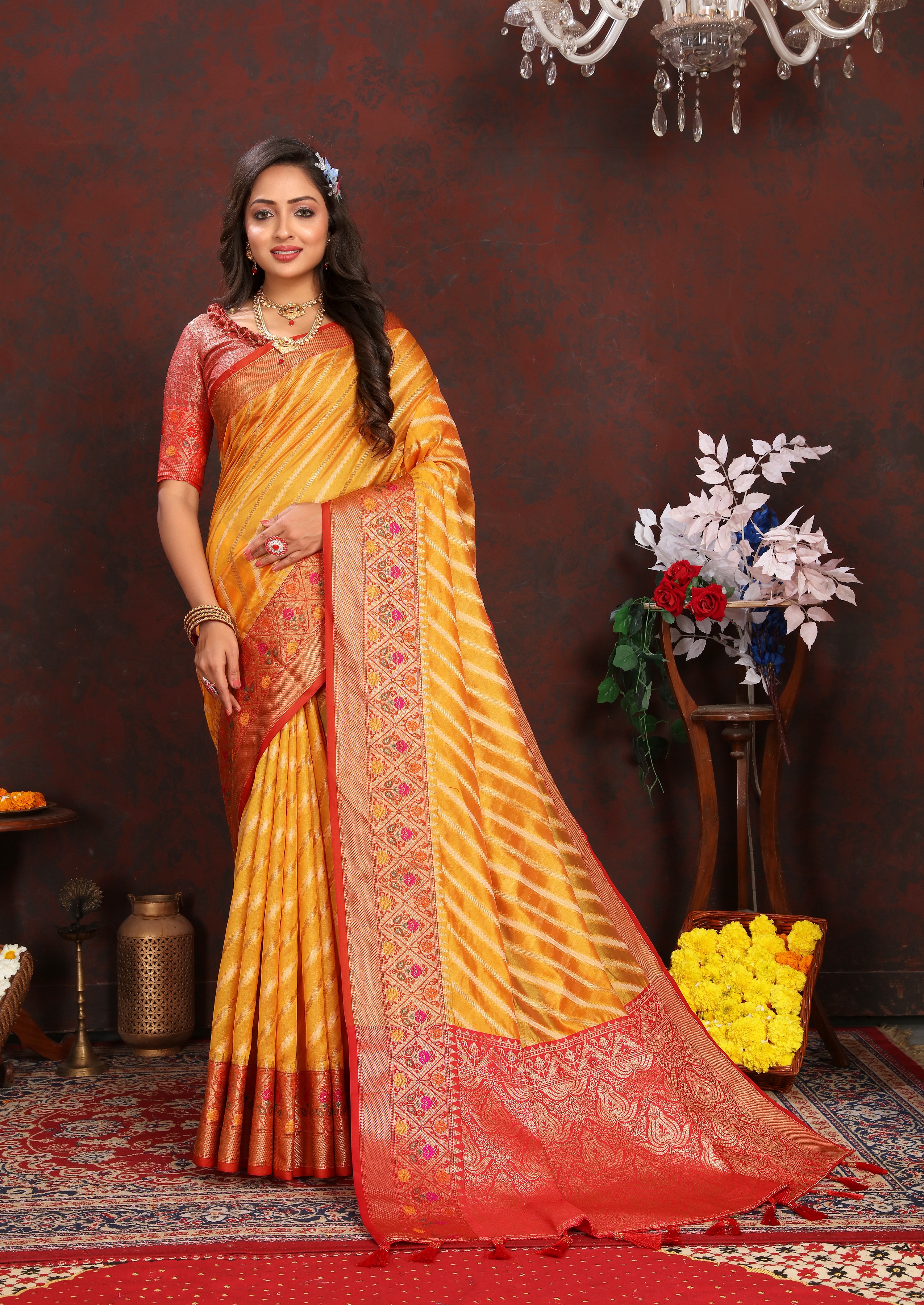 Soft organza silk saree with Meenakari weawing ... view 2