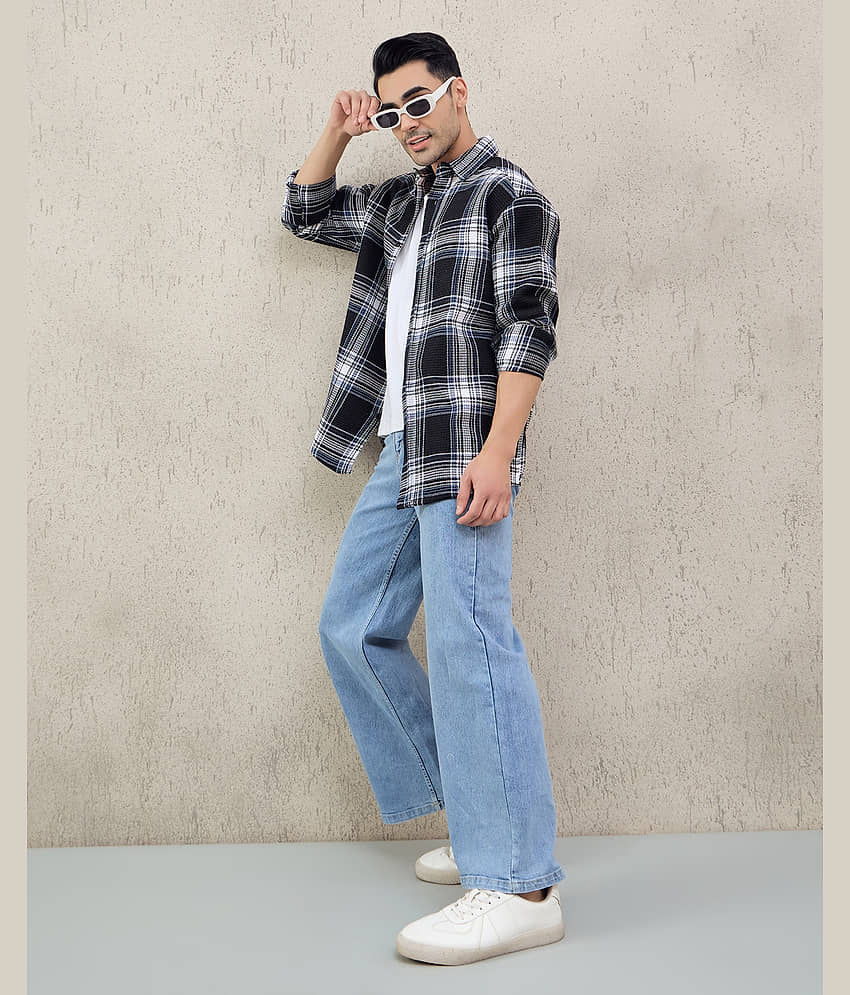 Chimpaaanzee Cotton Blend Oversized Fit Checks Full Sleeves Men's Casual Shirt - Black ( Pack of 1 ) view 2