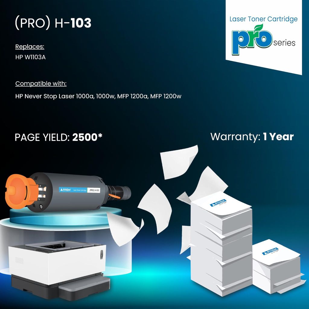 ProDot (PRO H-103 Laser Toner Cartridge for HP W1103A Compatible with HP Never Stop Laser 1000a, 1000w, MFP 1200a, MFP 1200w view 2
