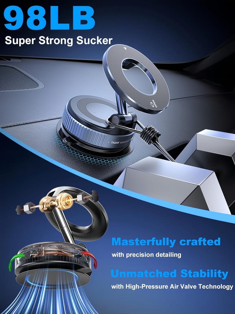 360° Vaccum Magnetic Phones Holder, Magnetic Car Phone Mount, Hands-Free Suction Cup Phones Holder for with Study Car/Gym/Mirror/Shower, Car Mount Compatible All Mobiles (Pack 1) view 2