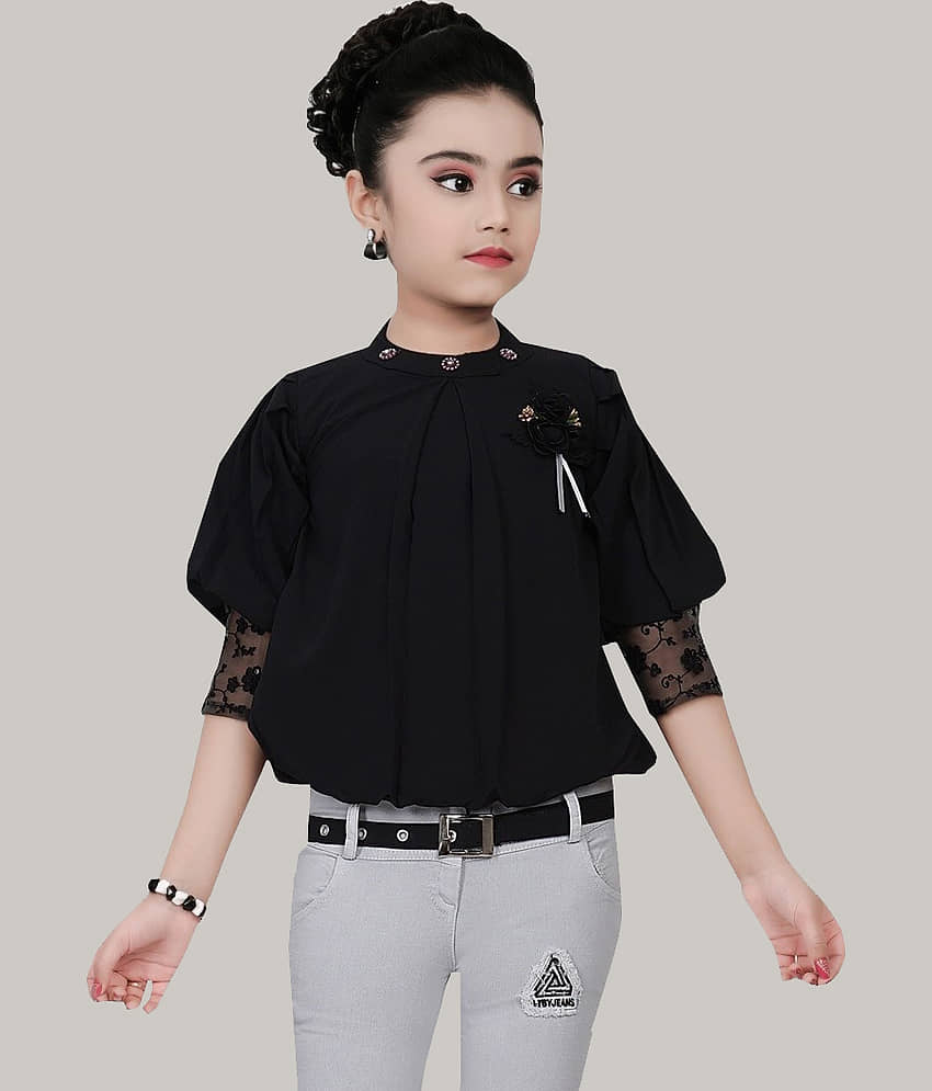 Cherry Tree Pack of 1 Girls Denim Top With Capris ( Black ) view 2