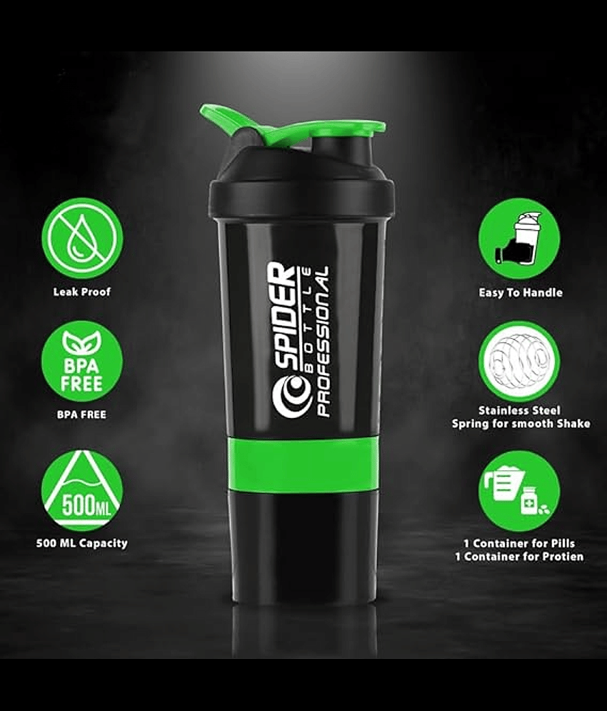 HORSE FIT Gym Spider Shaker Bottle 500ML| Shakers For Protein Shake With 2 Storage Compartment | Leakproof Gym Protein Shaker For Post And Pre-Workout Drink | 100% Bpa Free(Multicolor) view 2