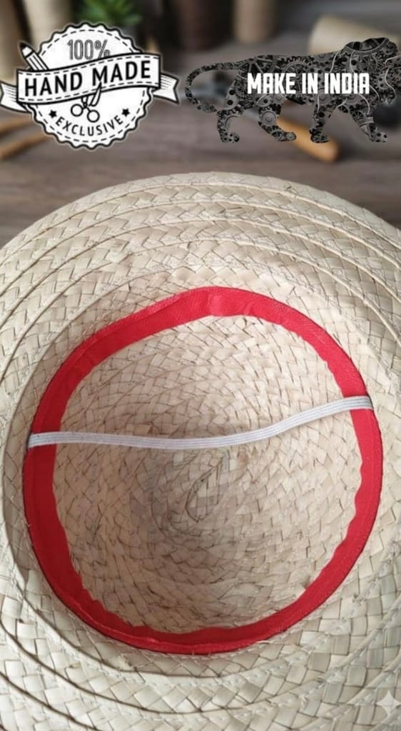 MJ Traders Handmade Natural Palm Leaf Sun Hat for Men & Women, Wide Brim Eco-Friendly Breathable Straw Beach Hat with Red Ribbon, Durable Outdoor Garden Cap view 2