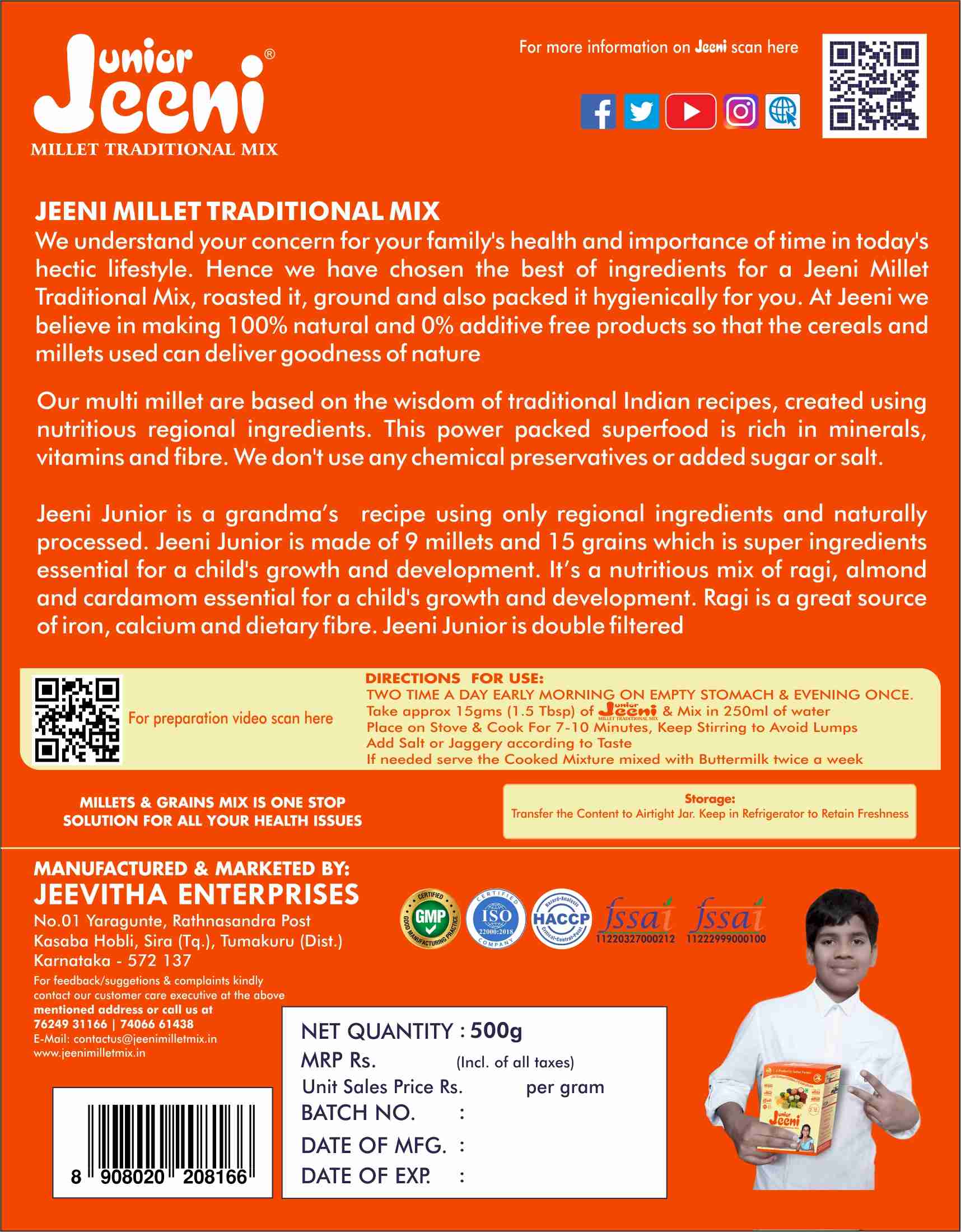 Junior Jeeni Millet Traditional Mix and Multi Grains | Junior All Natural Multigrain | Organic and Natural Product (500g) (Pack of 1) view 2