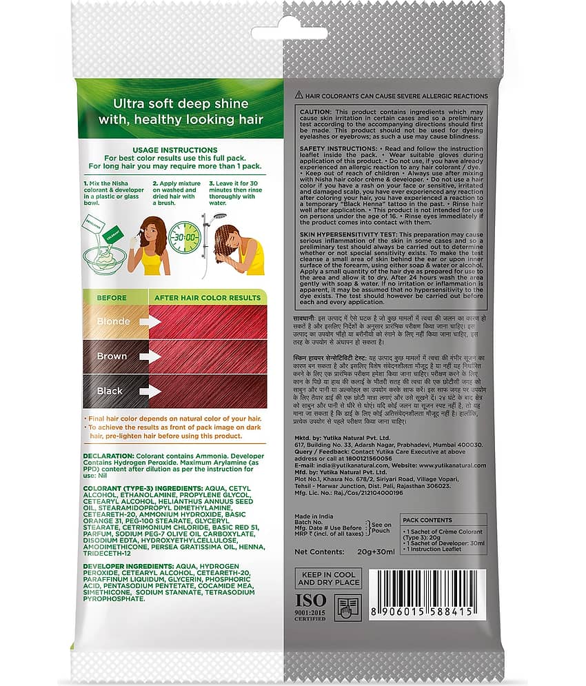 Nisha Creme Hair Color Flame Red 50g Pack of 10, Permanent Hair Colour for Women & Men, Long Lasting Hair Color view 2