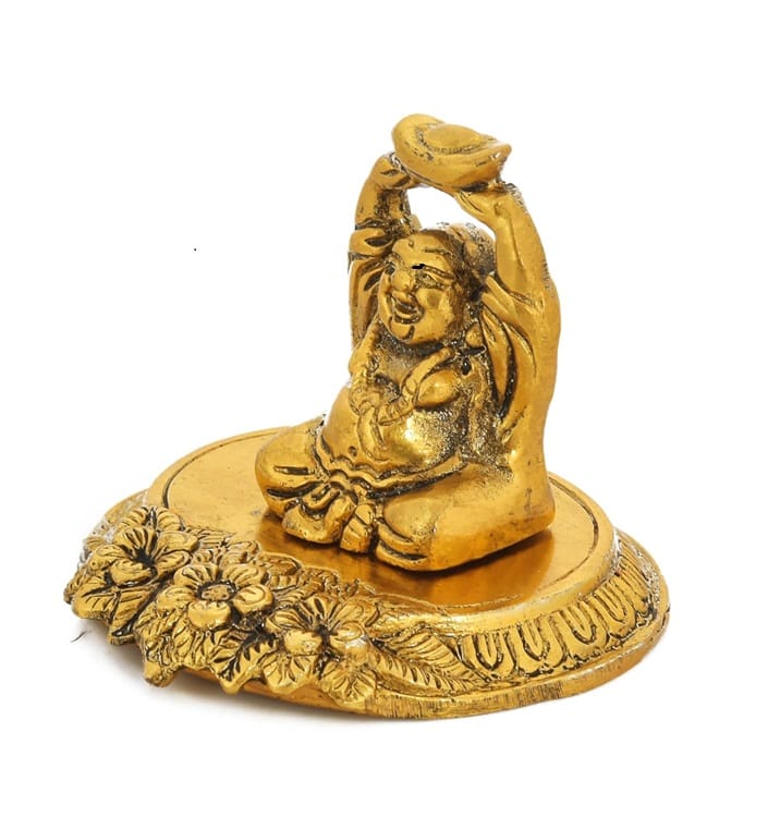 Laughing Buddha Statue for Home Decor (3 -Inch) | Good Luck & Wealth | Feng Shui Laughing Buddha-Golden view 2