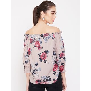 Purys Women Brown Floral Off Shoulder Top view 2