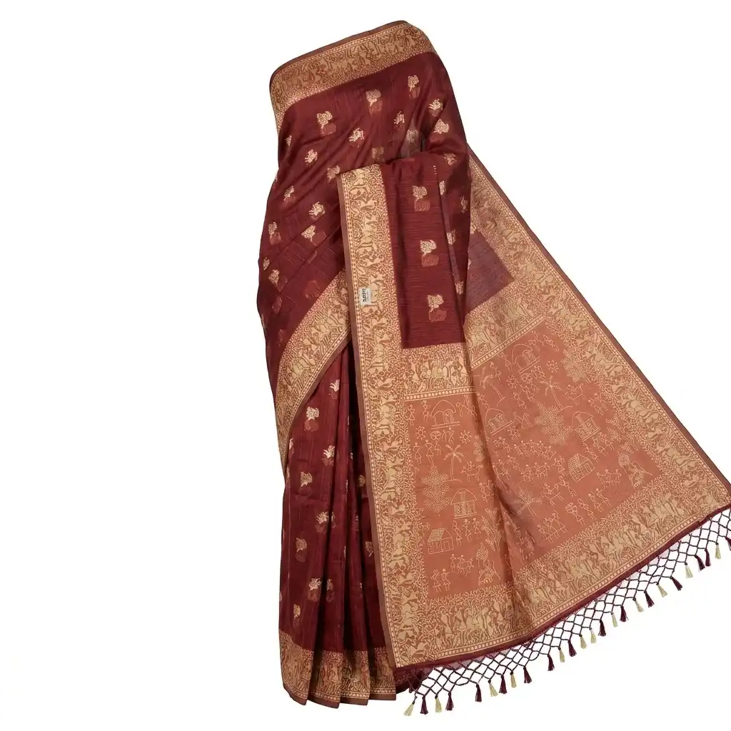 Maroon Odisha Handloom Saree | Ethnic Woven Cotton