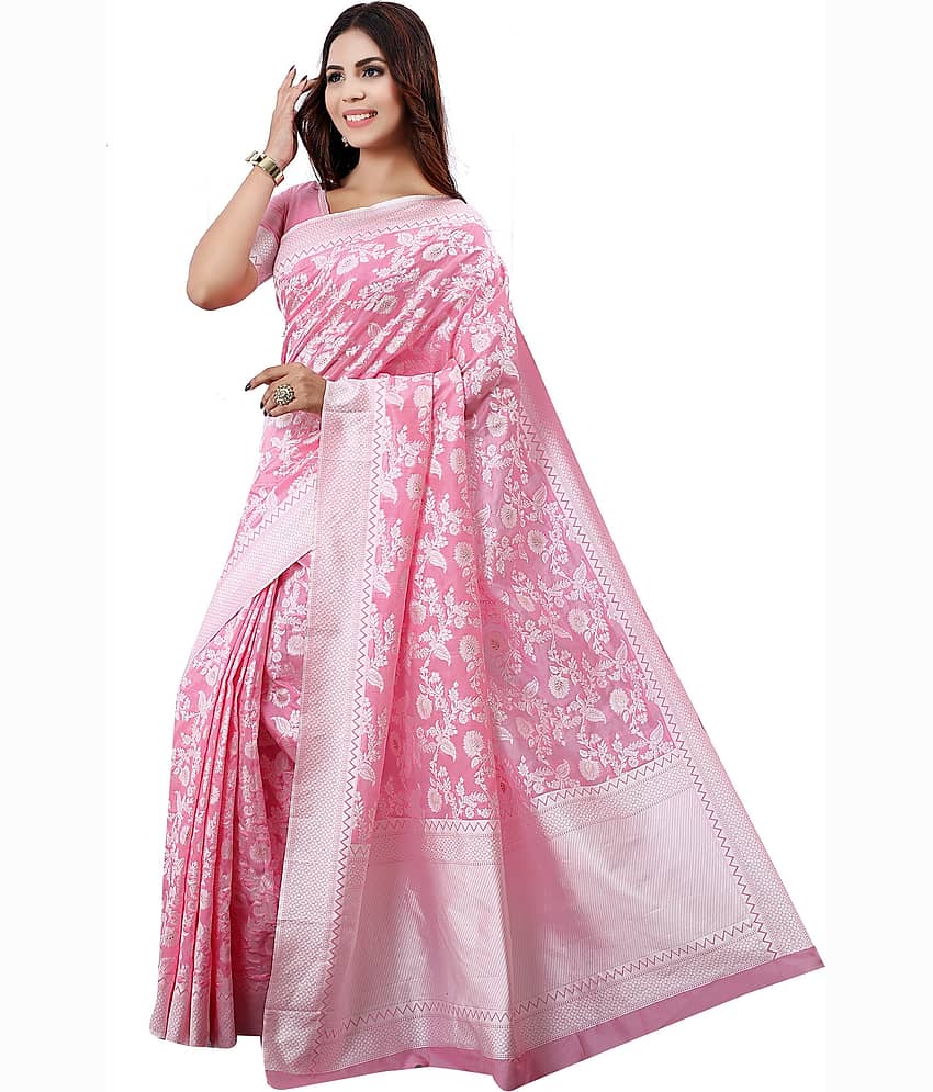 Sariya Silk Blend Woven Saree With Unstitched Blouse Piece ( Pink ) view 2