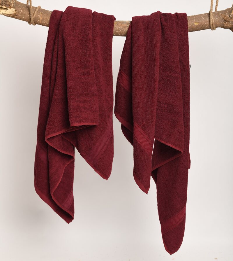 Furnofy Cotton 450 GSM Bath, Hand Towel Set Maroon (Pack Of 4) view 2