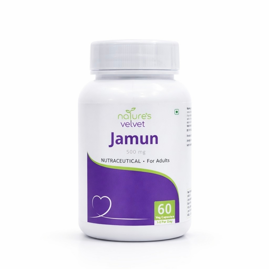 Natures Velvet Jamun Herbal Extract 500 mg Veg Capsules for Blood Sugar Management & Diabetes Support – 60 Veg Capsules