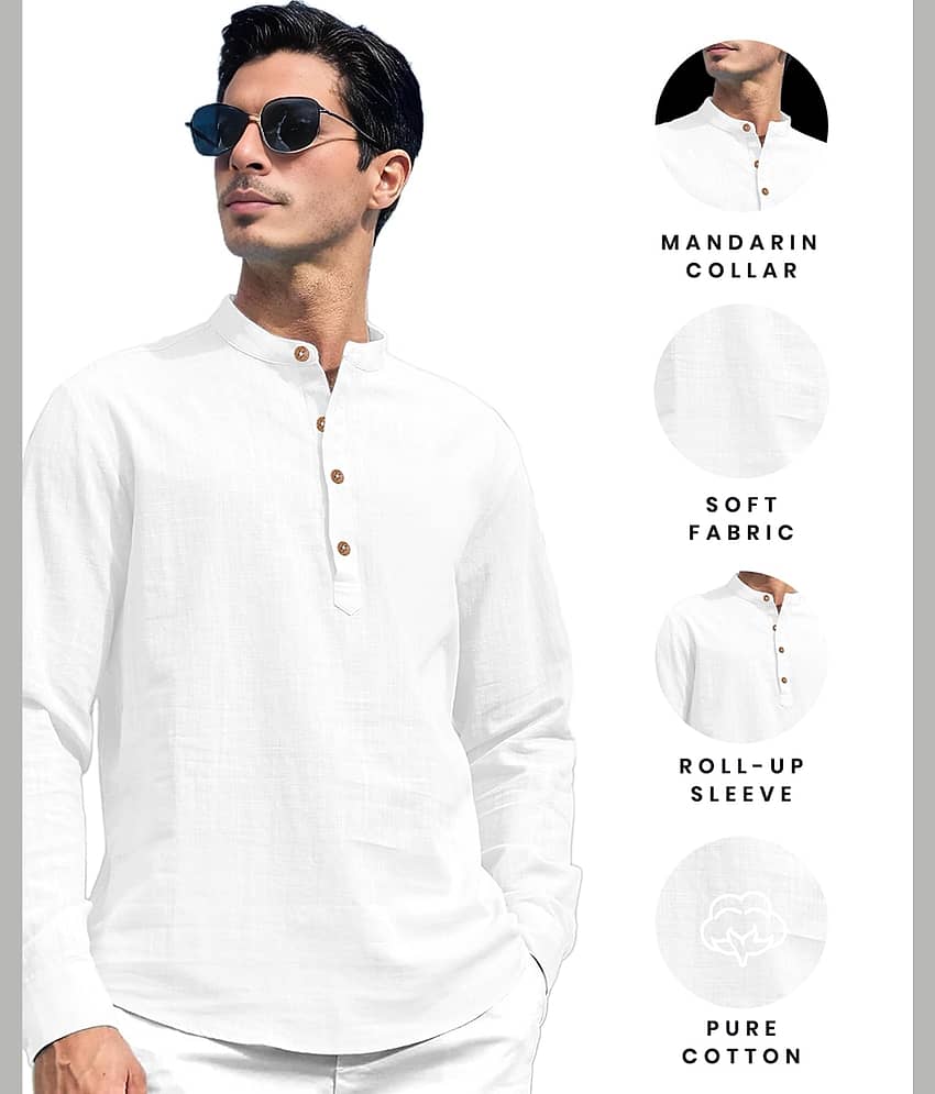 UNI VIBE Cotton Blend Plain Shirt Style Kurta For Men ( Gold ) view 2