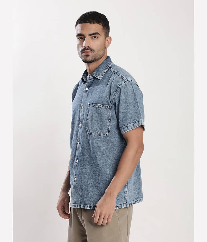 Bene Kleed 100% Cotton Relaxed Fit Solids Half Sleeves Men's Casual Shirt - Blue ( Pack of 1 ) view 2
