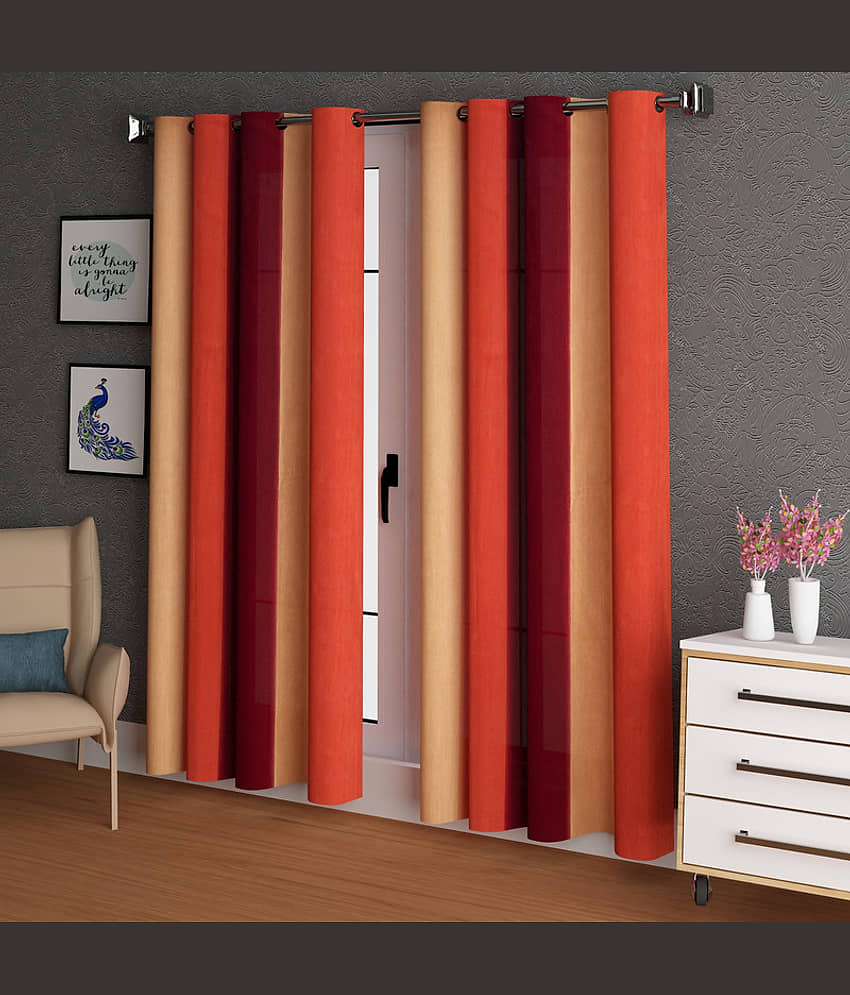 N2C Home - Brown Polyester Colorblock Window Curtain ( Pack of 2 )