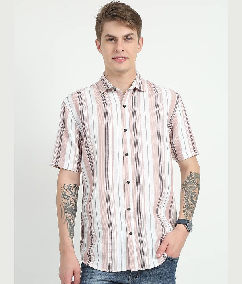HETIERS Cotton Blend Slim Fit Striped Half Sleeves Men's Casual Shirt - White ( Pack of 1 ) view 2