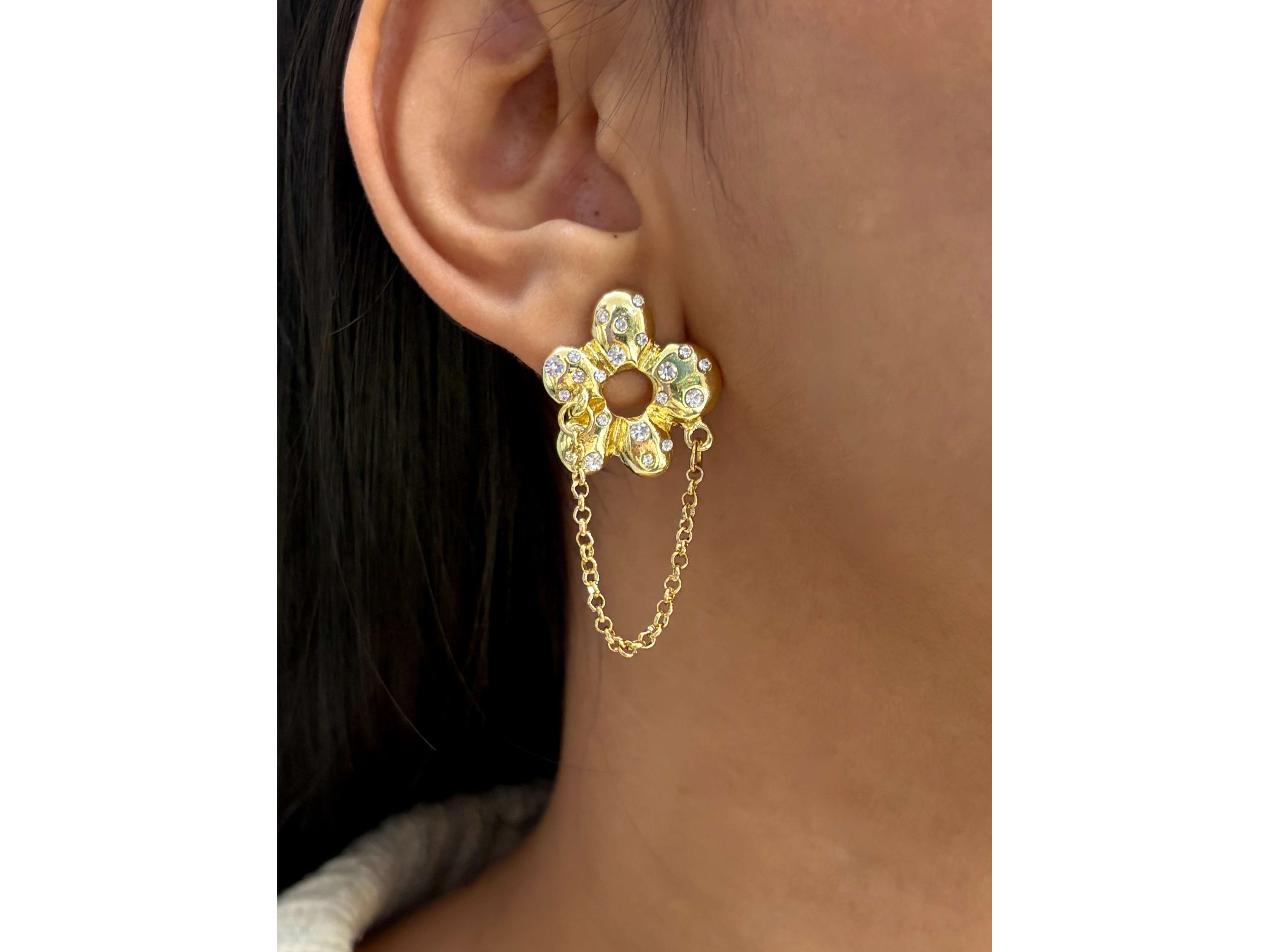 Ishkaara Golden Petal Chain Studs view 2