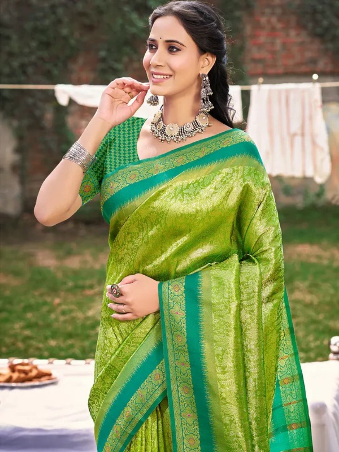Light Green Banarasi Silk Saree view 2