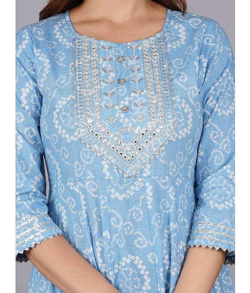 Jaipuri Collection - Blue Cotton Women's Flared Kurti ( Pack of 1 ) view 2