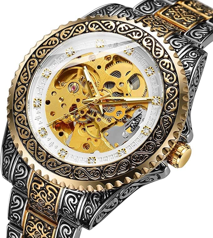 Forsining Série Mystère d'Art Vintage Engraved Rotatable Bezeled Self Winding Automatic Tourbillon Blue Moon Mechanical Stainless Steel Analog Watch - For Men view 2